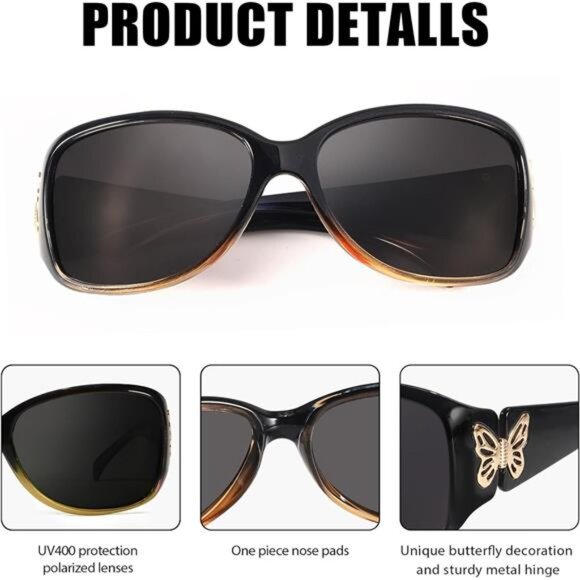 Polarized Sunglasses for Women Trendy Wraparound Butterfly Decoration